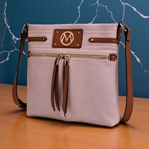 MKF Vegan Leather Pink & Brown Crossbody Bag 🎒✨ Trendy & Functional
